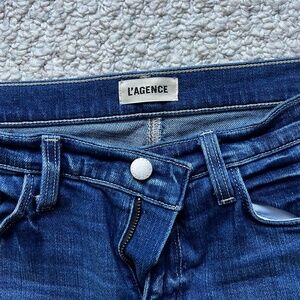 L’AGENCE Dark Wash Straight-Leg Raw Hem Jeans – Size 28